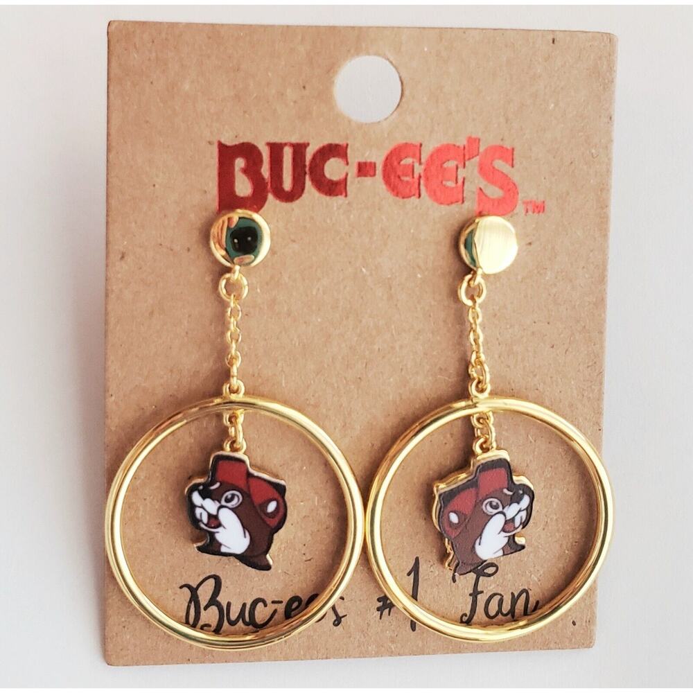Buc-ee's Number 1 Fan Beaver Pair‎ Of Earrings Dangle Round Bucees Gas Station